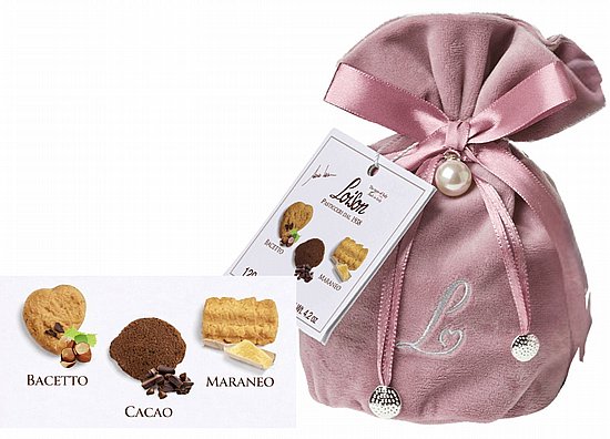 עוגיות איטלקיות בצ`טו, קקאו ומאראנו | שקית קטיפה מעוצבת 120 גרם | Loison עוגיות איטלקיות בצ`טו, קקאו ומאראנו | שקית קטיפה מעוצבת 120 גרם | Loison